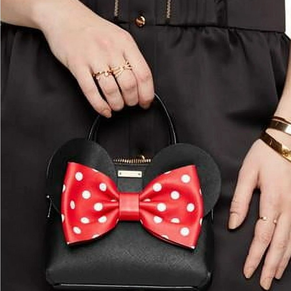 Kate Spade Minnie Mouse Mini Maise Black Bag with Red Polka Dot Bow Bag EUC - Picture 3 of 11